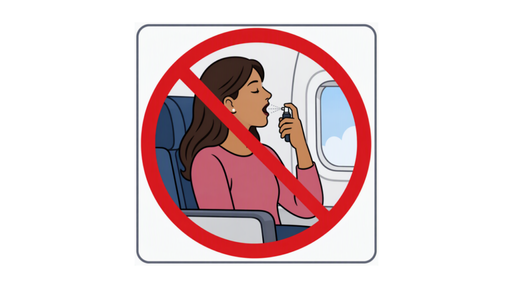 graphic in the style of an aircraft safety card - no oral nicotine sprays on board